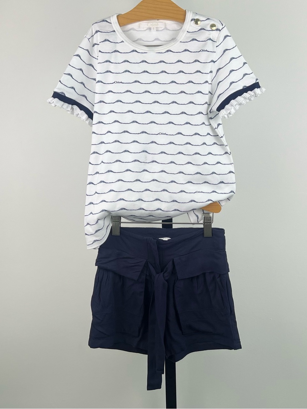 Chloe Girls Navy Tie-Front Shorts, Size 5